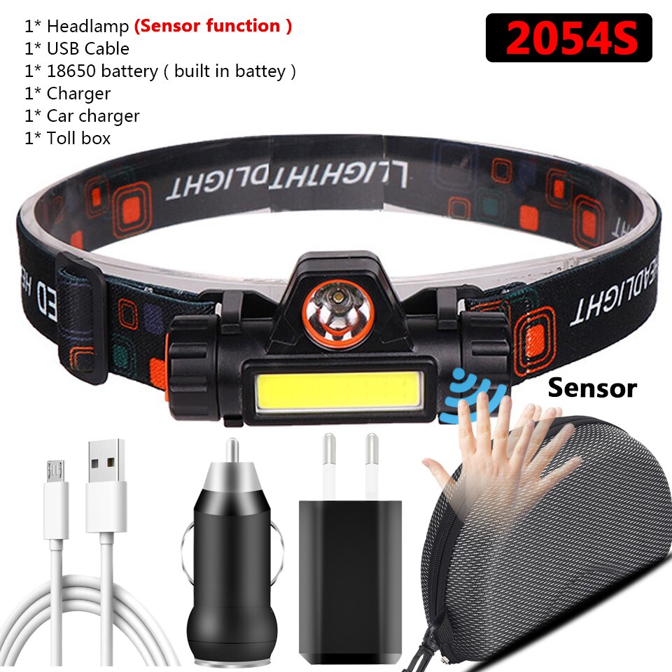 Zoomable Ingebouwde Batterij Camping Krachtige Led Koplamp Cob Usb Oplaadbare Koplamp Waterdichte Hoofdlamp Head Lamp Lantaarn: Package F