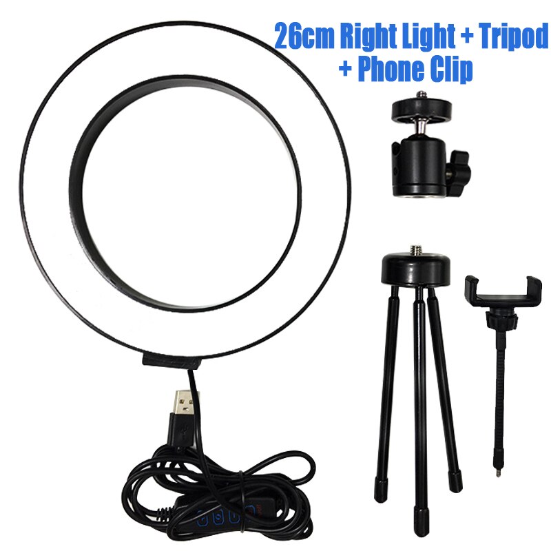 Fotografia portato Selfie squillare luce 26cm/16cm dimmerabile 10 pollici USB telecamera Telefono studio lampada ad anello con treppiedi per trucco video abitare: 26cm x Tripodx Clip