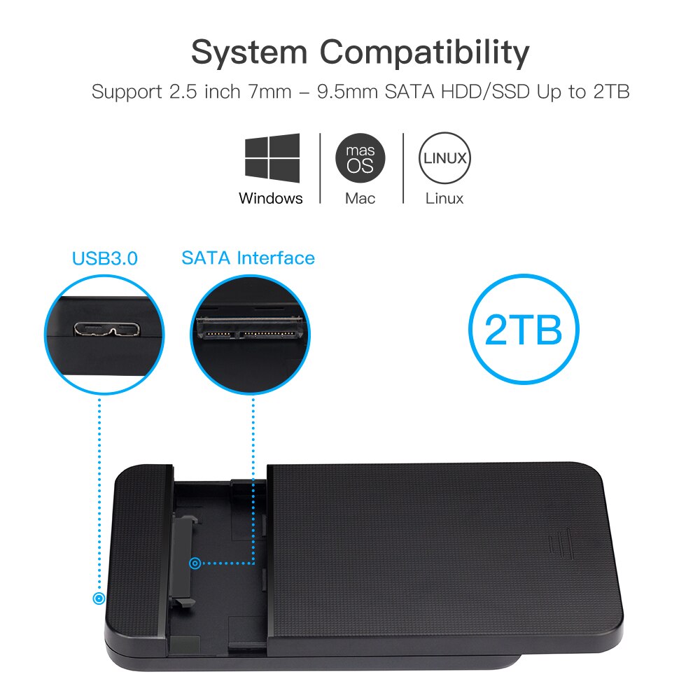 KESU Hard Disk Enclosure Case 2.5 inch SATA USB 3.0 SSD/HDD 1TB 2TB Hard Drive Box for Samsung Seagate, support UASP SATA III