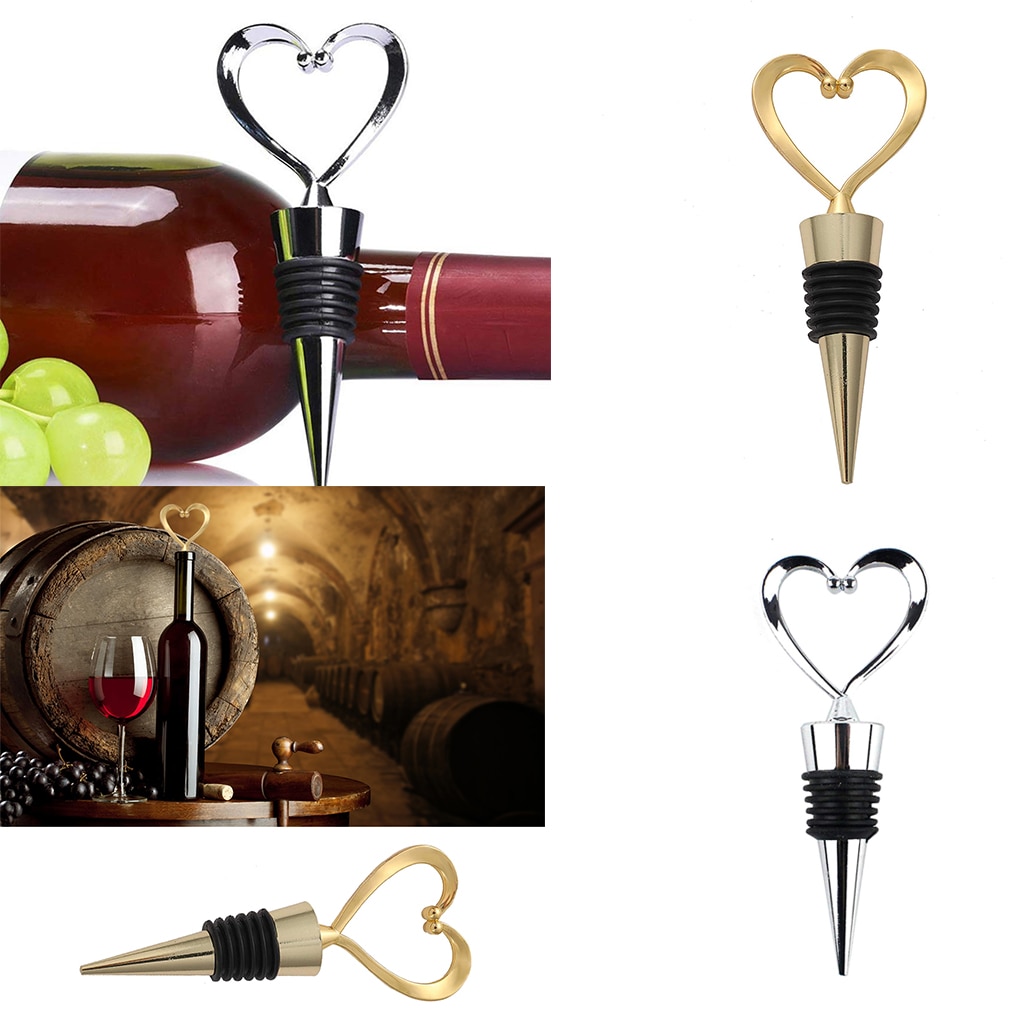 Heart Shaped Red Wine Champagne Wine Bottle Stopper Valentines Wedding Reusable Stopper Silver/Gold