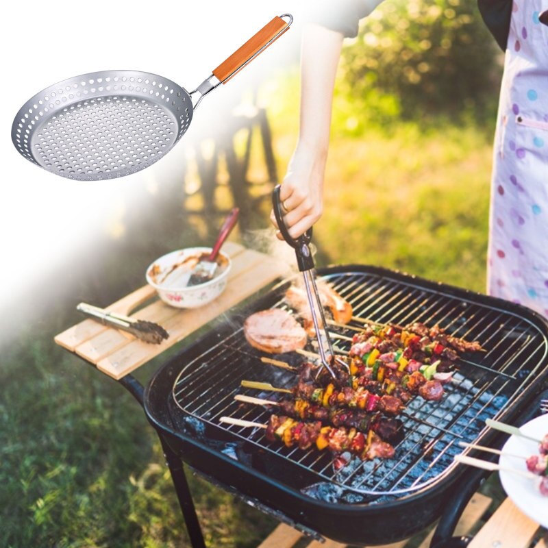 Bakeware Grill Pan Stainless Steel Grill Tray Round Grill Basket With Large Holes Grill Tray Plate For BBQ Grill