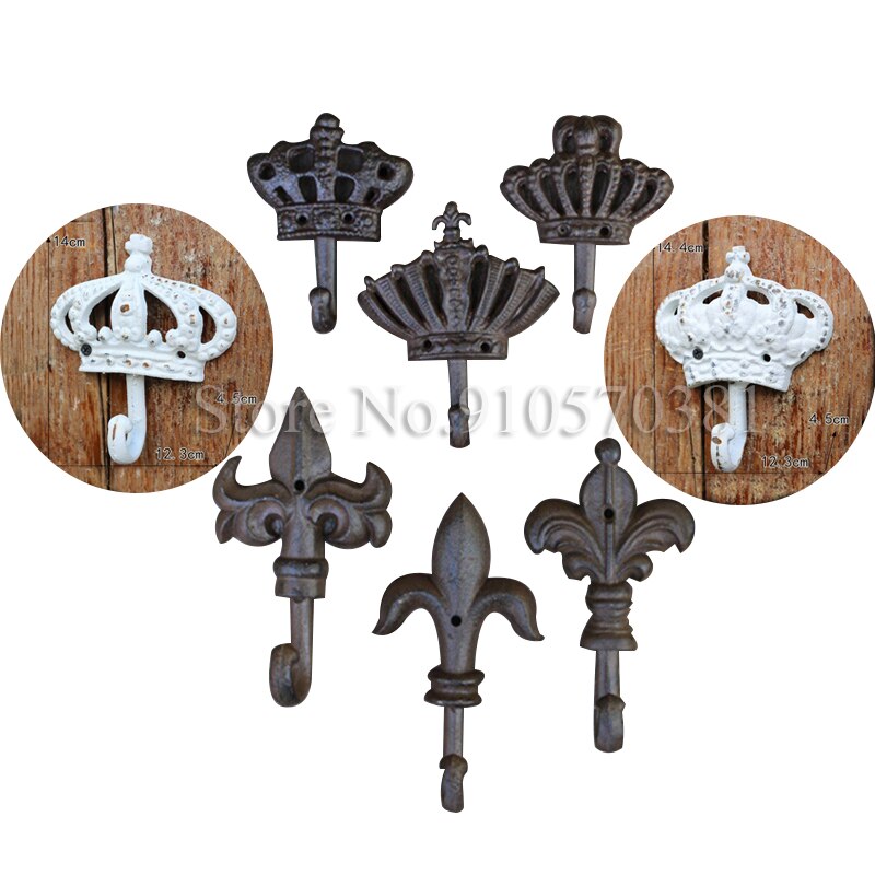 Decoração de parede decorativa retrô europeu coroa série ferro fundido gancho de roupas decorativo casaco de parede