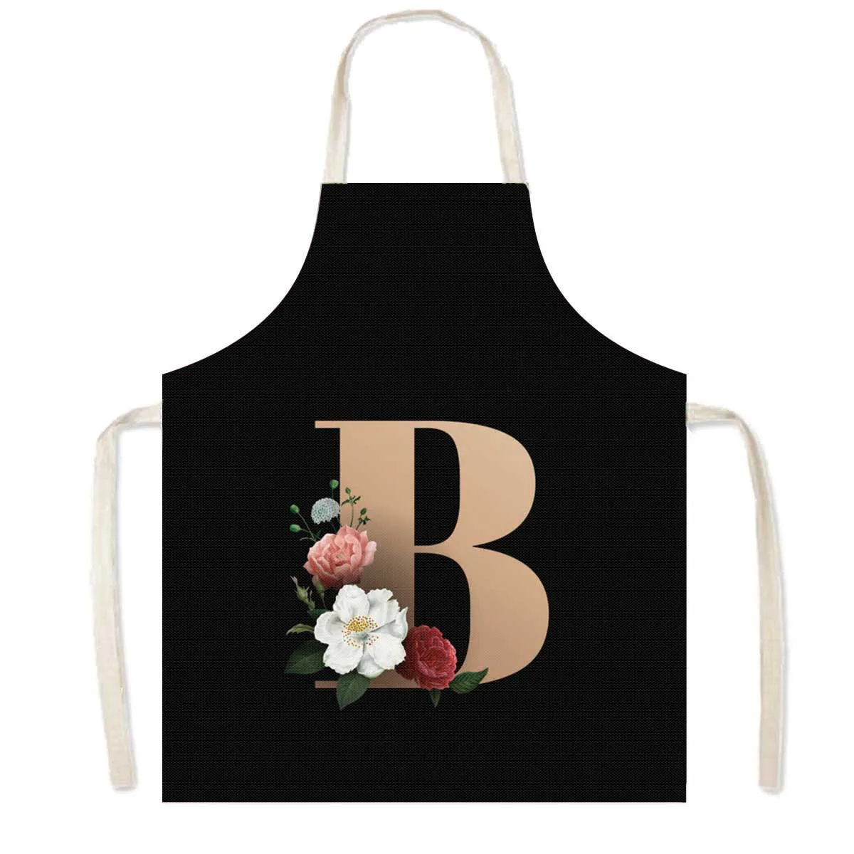Delantal de cocina con estampado de flores y 26 iniciales, delantales de cocina con letras de A-Z para mujer, Chef de barbacoa, camarero, herramienta de limpieza para hornear en casa, delantal
