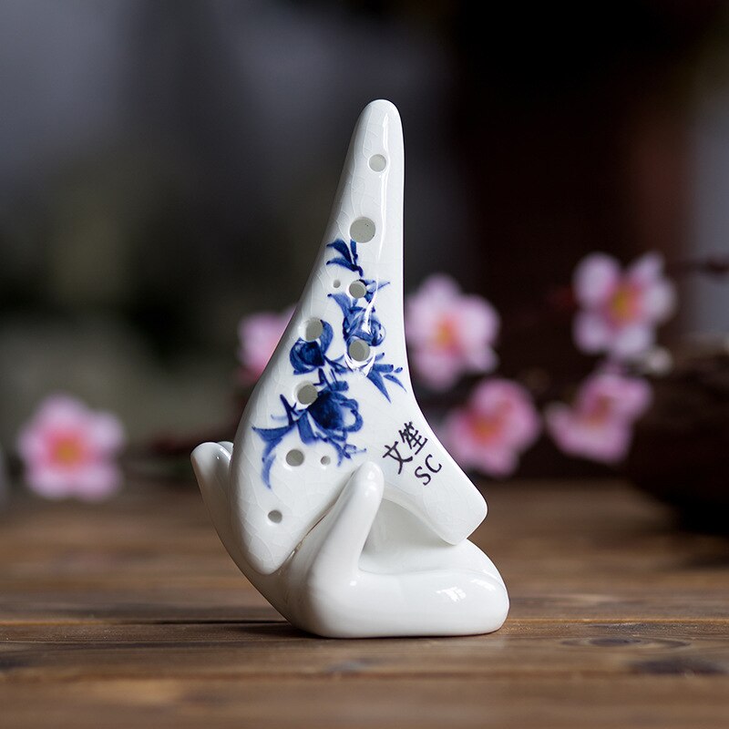 Ocarina ajustable SC para principiantes, instrumento de dos cuerdas de cerámica pintada con grietas + 12 agujeros, artes y artesanías