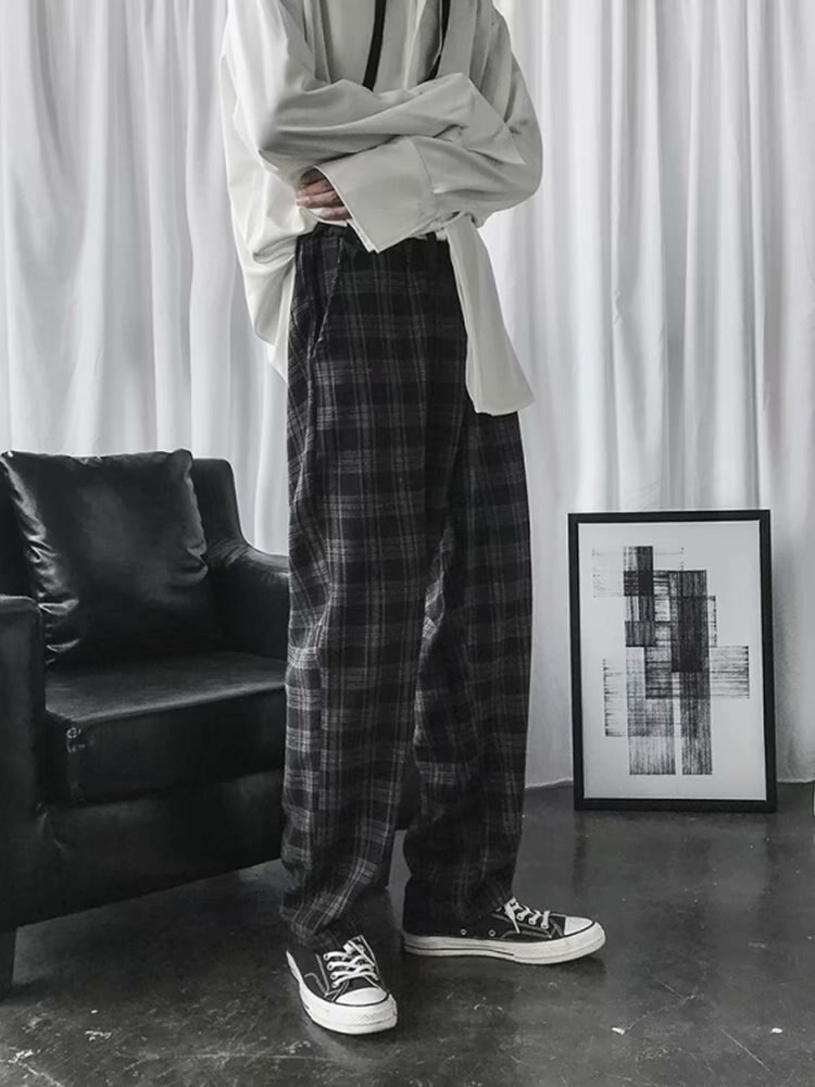 Casual bukser herre plaid løse bukser med brede ben herre simple chic koreansk stil all-match ins trendy streetwear harajuku sa -8