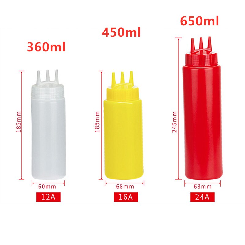 1PC 3 Holes Twist Cap Food Grade Plastic Squeeze Bottle Ketchup Mustard Mayo Sauces Olive Oil Bottles Kitchen Gadget