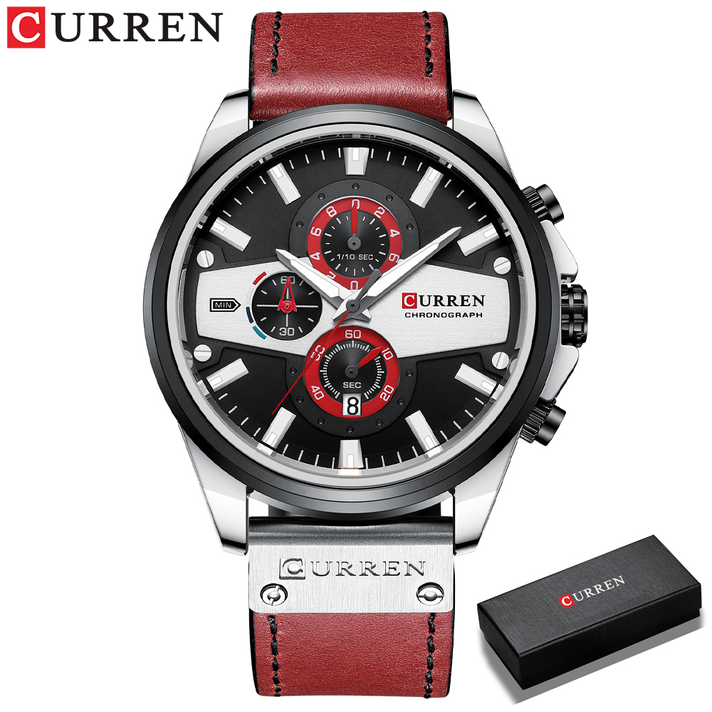 Curren Casual Mannen Horloges Top Quartz Horloges Voor Mannelijke Klok Chronograaf Lichtgevende Handen: red box