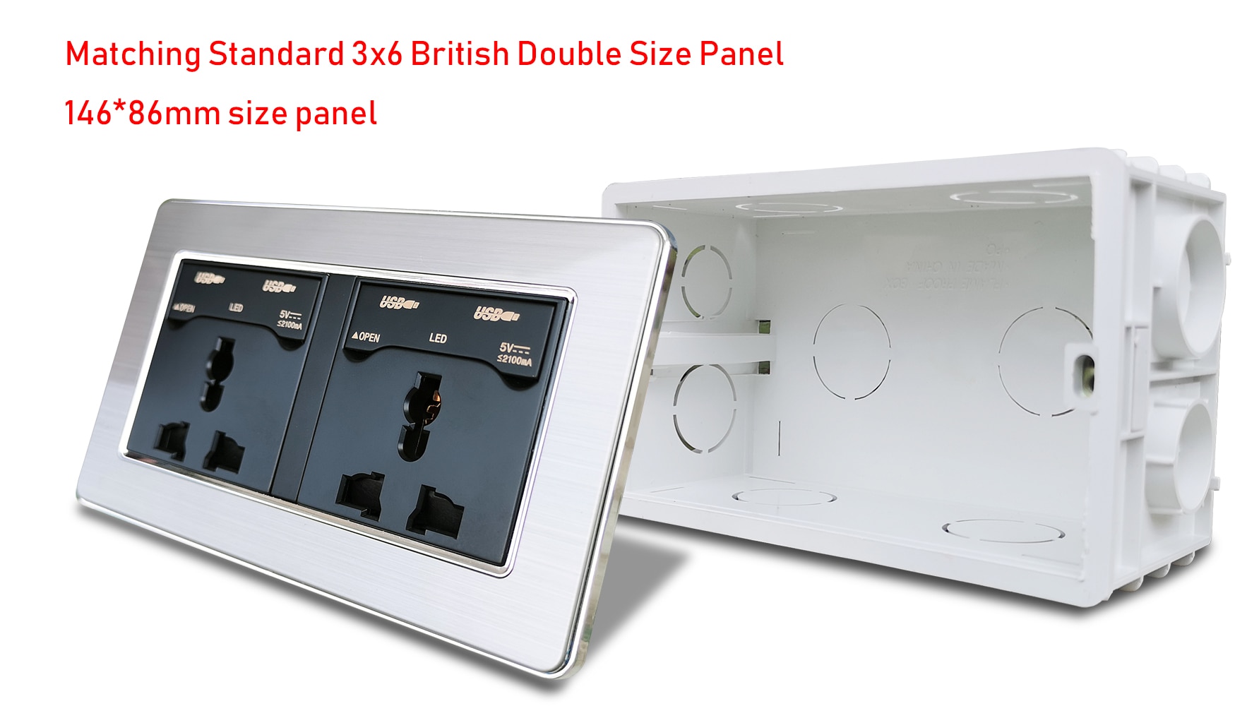 Wallpad 3 x 6 dobbelt vægplade monteringsboks til uk bs switch sokkel 146 x 86 mm størrelse panel