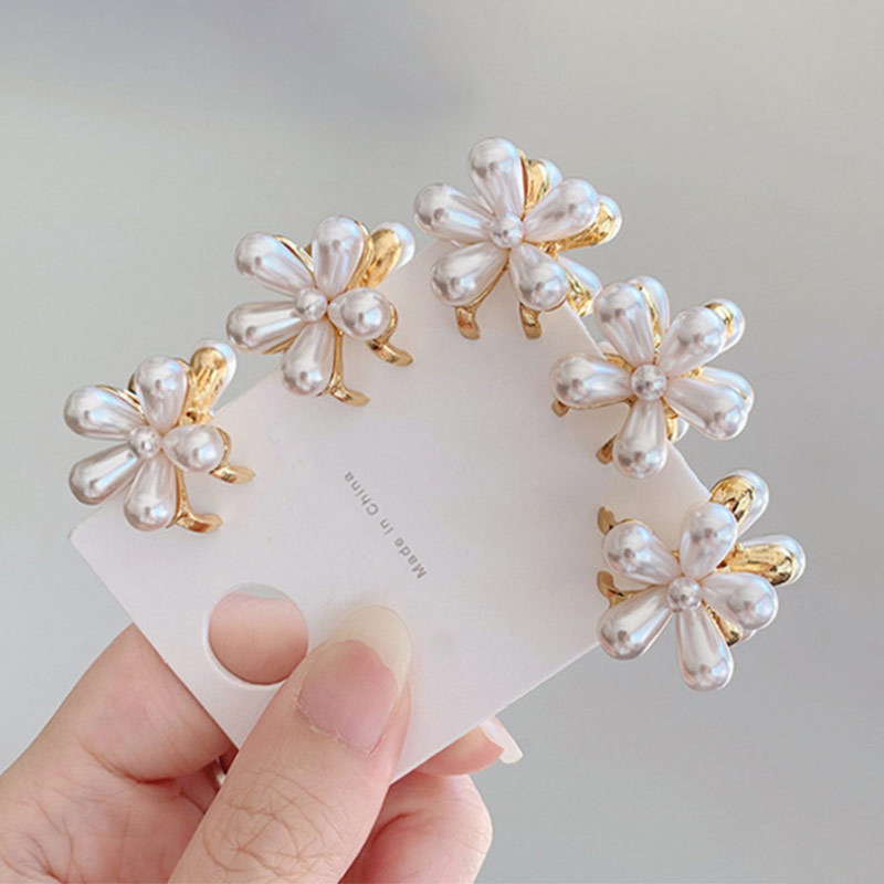 5pcs Double Side Crystal Flower Hair Claw Rhinestones Alloy Hair Clamp for Girls Sweet Summer Side Clip Hair Styling Accessories: WHITE