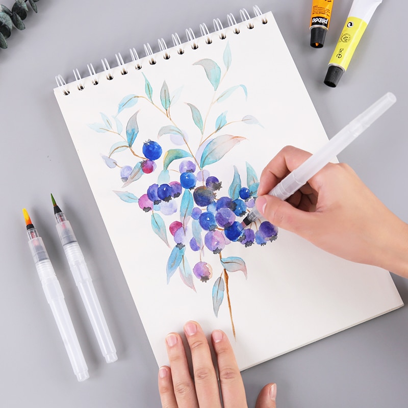 Juego de pinceles de agua, set de 6 pinceles suaves con depósito de agua para pintar con acuarelas