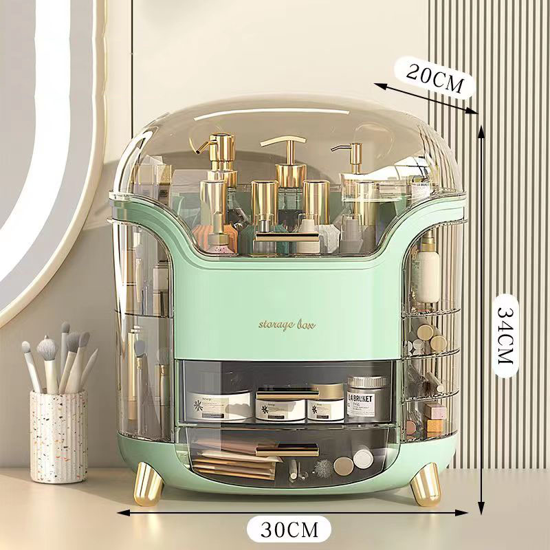 Pyłoszczelna gablota kosmetyczna robić przechowywania kosmetyków próżność Organizer z przezroczystą pokrywką Przenośne pudełko robić przechowywania kosmetyków na blacie: Ciemny khaki