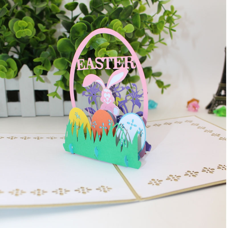 3D handmade three-dimensional greeting card paper-cutting carving origami art Easter bunny postcard travel souvenir
