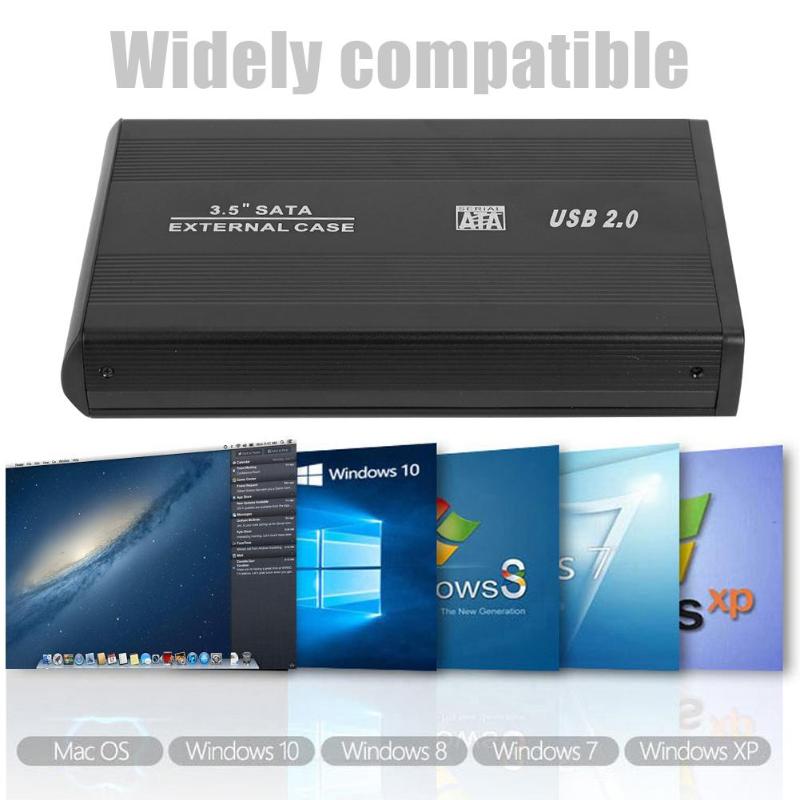 3.5 tums hårddiskfodral sata till usb 2.0 aluminiumlegering hdd-fodral extern hårddiskhölje med eu-adapter