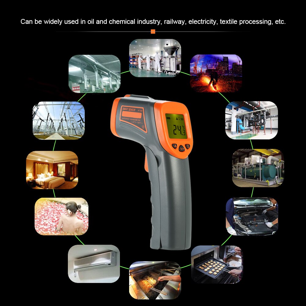 SMART SENSOR Digital Non-contact IR Infrared Thermometer Temperature Tester Pyrometer Industrial Infrared Thermometer -32~380℃