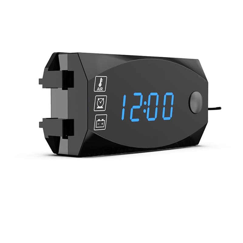 mini 3 i 1 digital ledet vise klokke termometer indikatormåler panelmåler digital voltmeter amperemeter 6v-30v til bilmotor: Blå