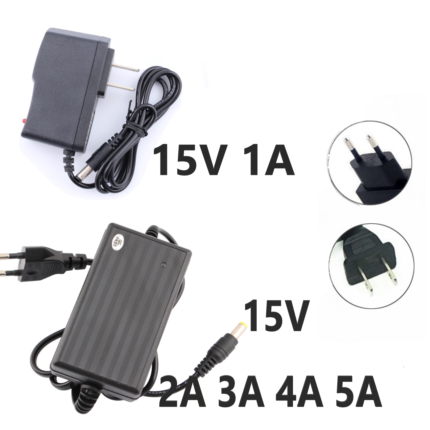 Ac  dc 15v strømadapter forsyning 1a 2a 3a 4a 5a universal switching strømadapter 15v ac/dc eu us stik 220v to 15 v volt led lampe