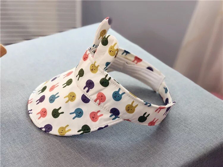 Mooie Kid Lege Top Zonneklep Hoed Cartoon Fruit Zomer Hoed Pure Kleuren Decoratie Uv Bescherming Hoed Voor Jongen En meisje: white rabbit