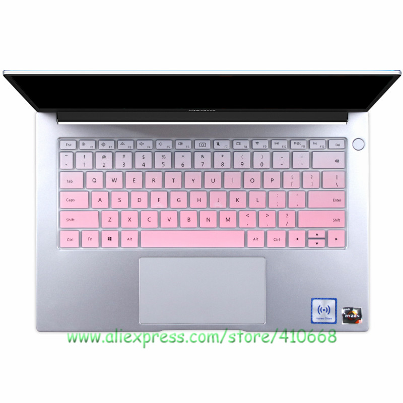 Til huawei matebook  d 14 r5 3500u linux bærbar silikone støvtæt tastatur cover skin protector mate book  d14: Gradvis lyserød