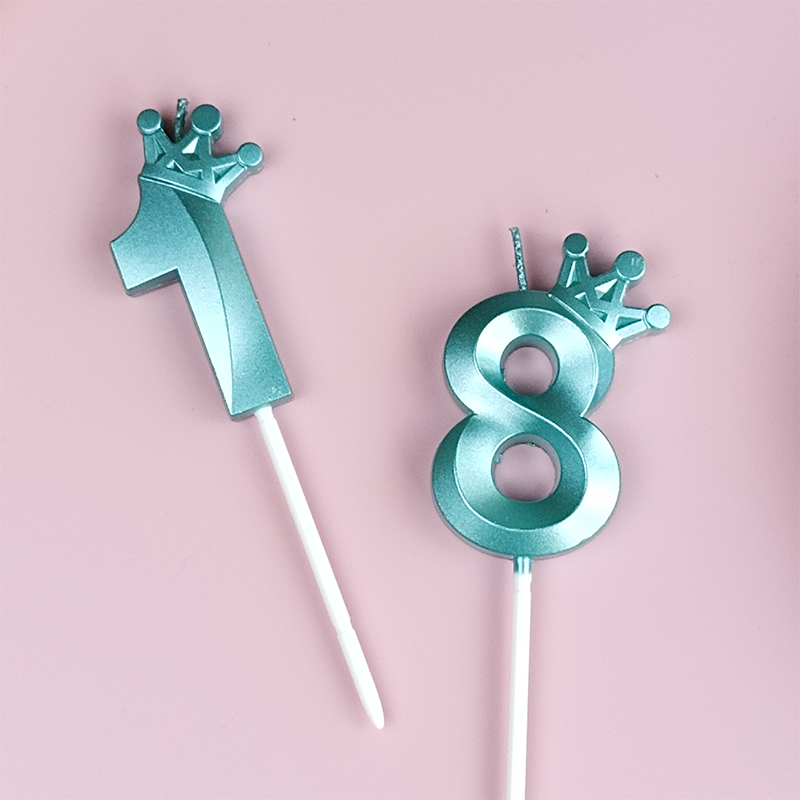 Tiffany Blue Cake Number 0-9 Candle Crown Birthday Boy Prince Party Celebration Birthday Cake Decoration