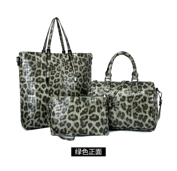 Bolso de mujer 3 uds Pu, bolso para la familia con estampado de leopardo, bolso cruzado, bolso de mano de gran capacidad para mujeres elegantes: green