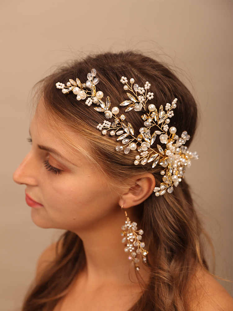 Pearl Rhinestone Flower Bridal Headwear Suit Crystal Wedding Hair Clip Brides Hair Accessories Handmade Party Prom Hair Jewelry
