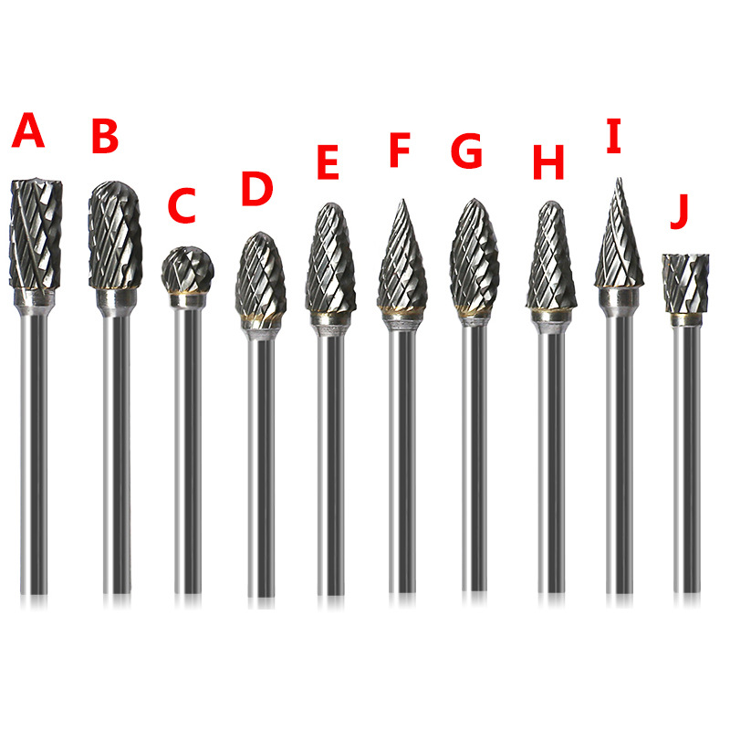 10pcs 1/8" Shank Tungsten Carbide Milling Cutter Rotary Tool Burr Double Diamond Cut Rotary Dremel Tools Electric Grinding 3x6mm