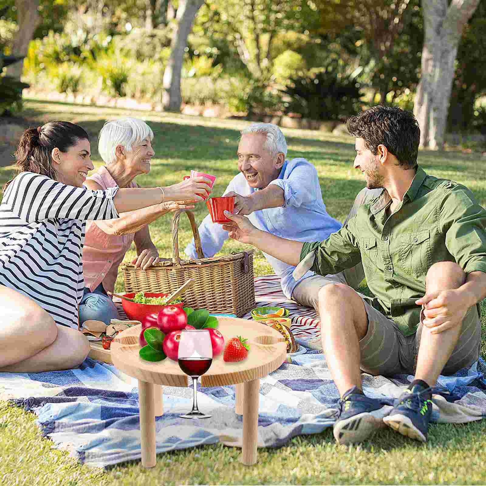 1Pc Outdoor Round Table Wood Glasses Storage Table Food Serving Desk
