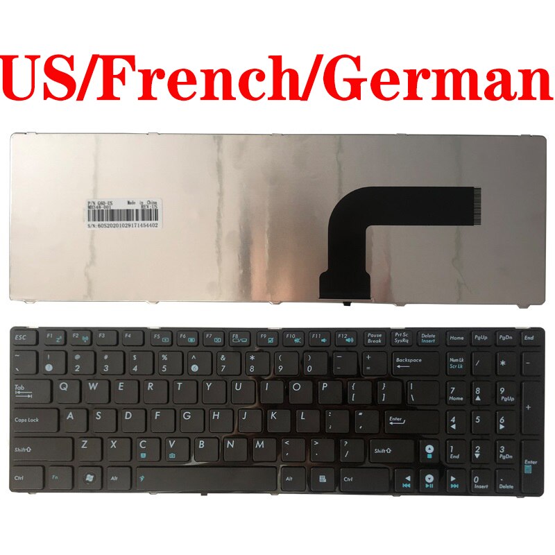 US/FR/French/GR/German Laptop Keyboard for ASUS K52JK K52JR K52F X55VD G73 G73JH N73 K55N 0KNB0-6212US00 MP-10A73US-9201W