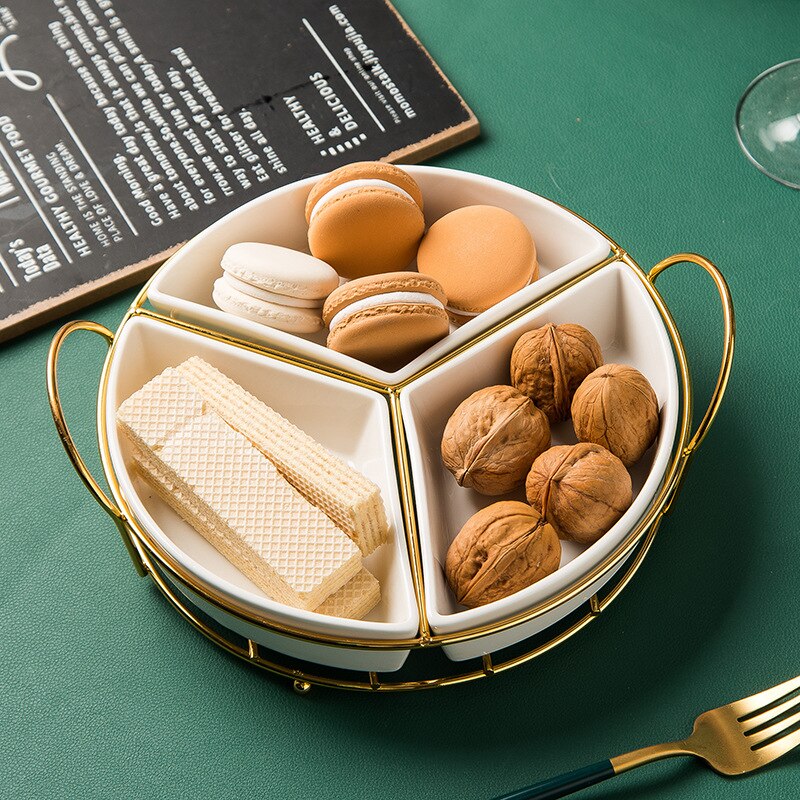Northern European Style Ceramic Fruit Plate Color Glaze Dividing Plate Household Snack Plate Nut Plate Dry Fruit Box