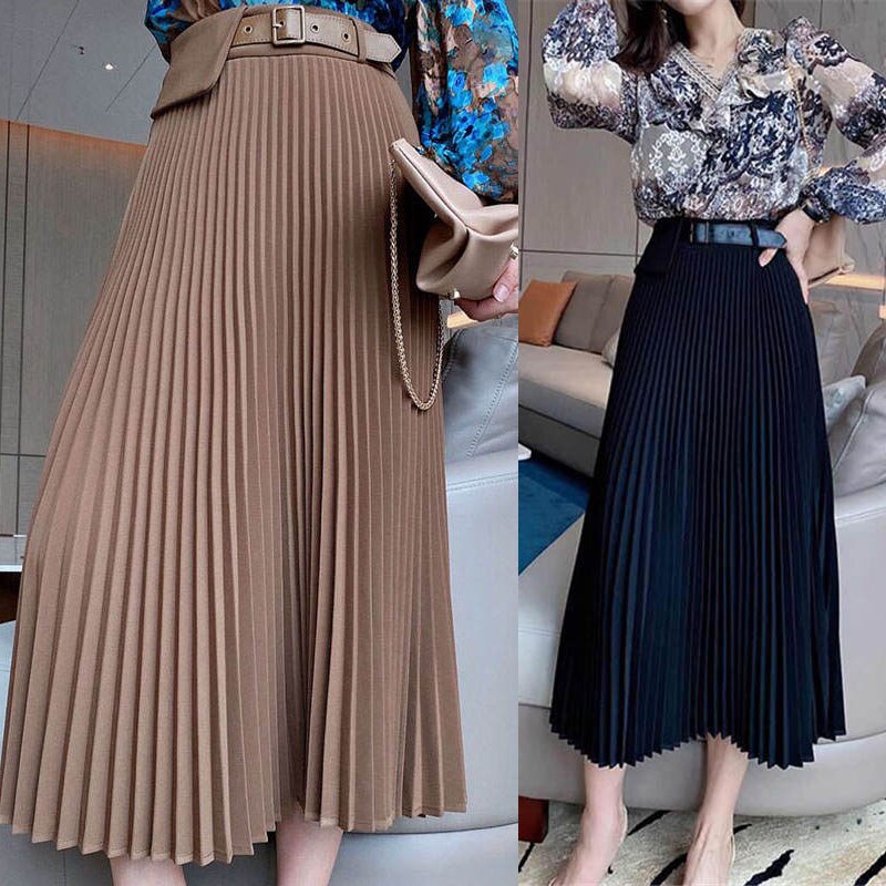 Falda negra plisada para mujer, primavera y otoño