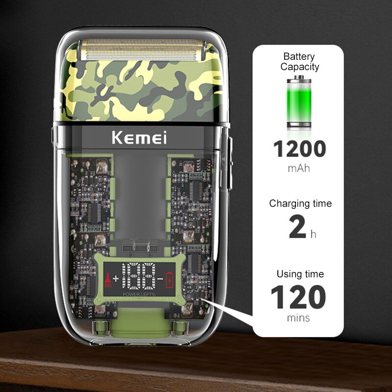Kemei Transparent Electric Shaver Men Electric Razor Rechargeable Beard Shaver Floating Face Care Shaving Machine