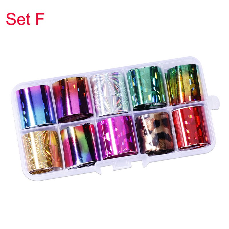 10 rollen/Kasten Transfer Folie Holographische 10 Entwürfe Schieberegler sternenklar Glas Papier Blitz Für Dekoration Nailart Tipps Manikübetreffend Aufkleber #: 6