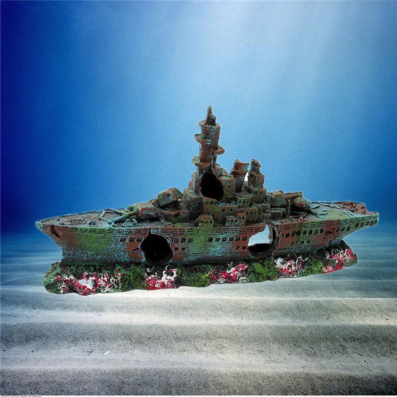 Resin Aquarium Wreck Boat Decoration Navy War Liberty Destroyer Vessel Wreck Fish Tank Sunk Boat Crafts Ornament