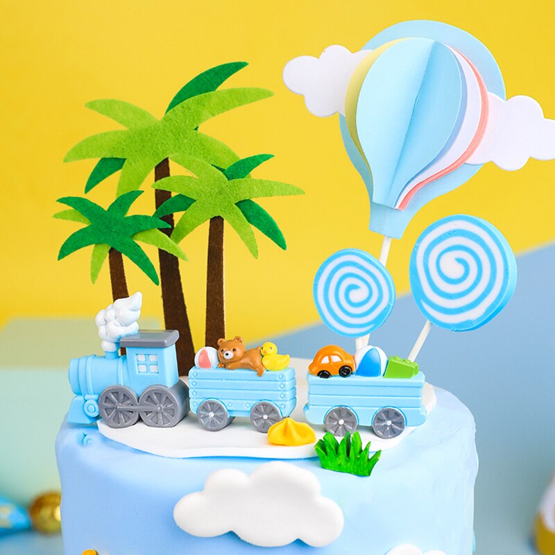 Décoration de gâteau en forme de petit Train bleu mignon, costume, poupée, décorations pour bébé, fête d&#39;anniversaire, fournitures de Dessert, décoration de gâteau,