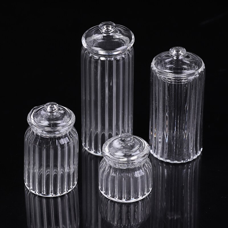 Dockhus miniatyr glas godis burk simulering godis flaska modell leksak 1/12 skala låtsas leksak för hem kök dekor