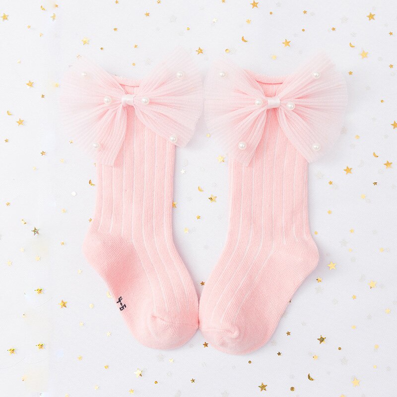 Sweet Big Bows Baby Socks Cute Flower Princess Baby Girls Knee High Socks Spring Autumn Toddler Kids Long Socks: pink 3