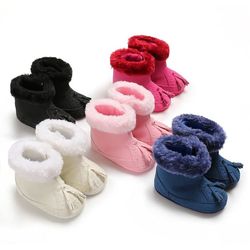 Enfant en bas âge bébé fille chaussures chaudes berceau souple semelle souple chaussures en cuir glands bottes -né enfant bébé hiver bottes de neige
