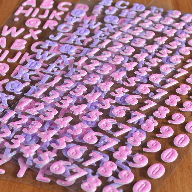 beautiful glitter shinning words aNumber alphabet letter scrapbooking sticker 12 designes mixed