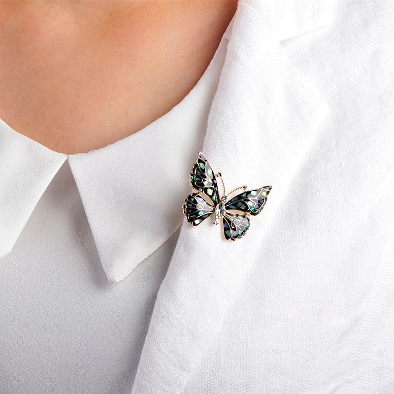 Blucome Blue Butterfly Brooch Clothes Accessories Gold-color Abalone Shell Insect Brooches Jewelry Pins For Suit Dress