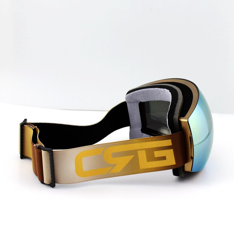 Azuurblauwe lens gouden montuur merk skibrillen double  uv400 anti-condens grote skibrillen skibrillen heren dames sneeuw snowboardbrillen