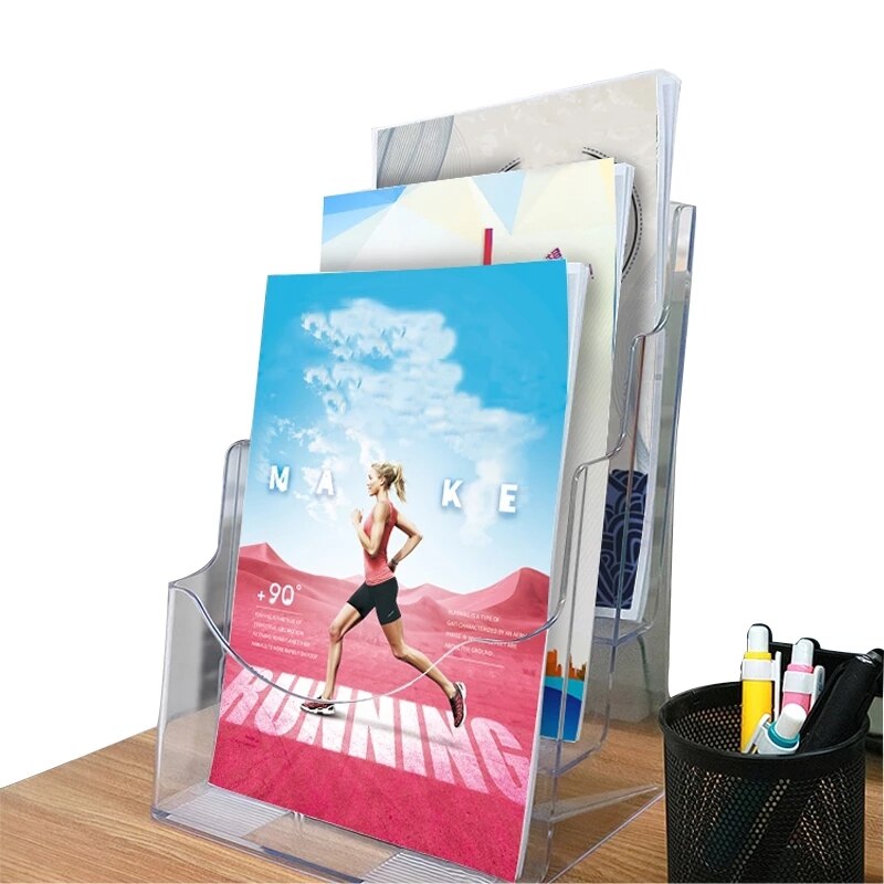 Hangable Information Display Stand 4 Tier A5 File Storage Shelf Newspaper Magazine Rack Home Desk Organizer Office Accessories