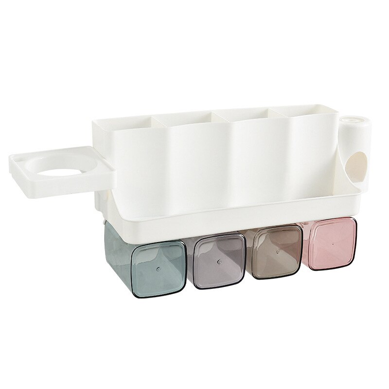 Multifunctional Toothbrush Holder with Cup Wall Mounted Bathroom Organizer Toothpaste Dispenser Plastic Storage Rack Soap Holder: 4 person Type A