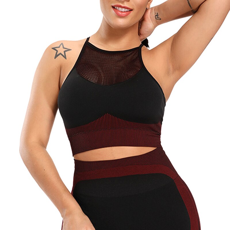 Sujetador Racerback deportivo con espalda en cruz para mujer, top de cobertura media, sin aro de metal, invisible, sensación de libertad, ideal para hacer deporte, yoga, ir a correr: Black red bra / M