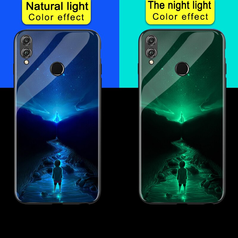 Luminous Phone Cases For Huawei P Smart FIG-LX1 Space Night Shine Glass Case For Huawei Honor 7X 8X Cover Shell: For Huawei P Smart / Design06