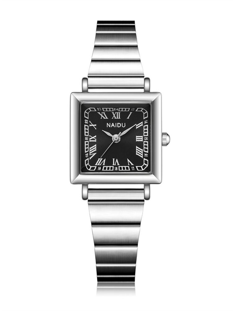 Modieus klassiek antiek model vierkant horloge met kleine wijzerplaat, quartz uurwerk, waterdicht, compact, eenvoudig, casual dameshorloge: Zwart