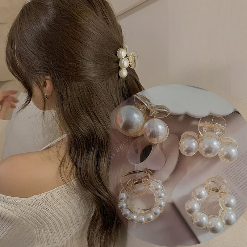 Pinzas en forma de garra para el pelo geométricas con perlas encantadoras para mujeres y niñas, horquilla, diadema de cangrejo para el cabello, accesorios para la cara, adorno para la cabeza