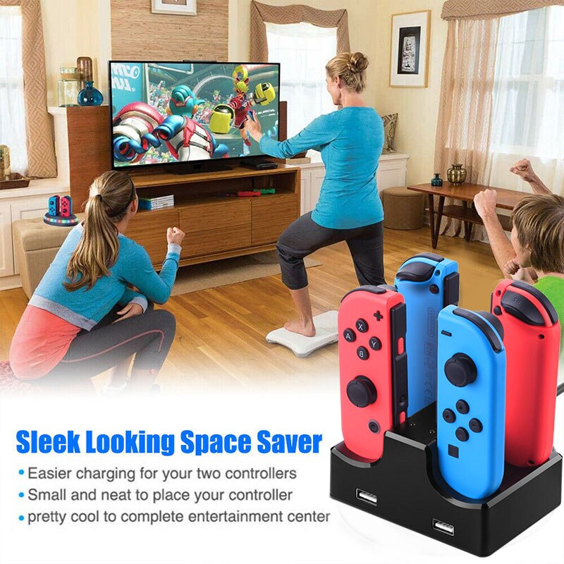 6-in-1 USB Laadstation voor Nintendo Switch Joy-Con Controllers - 80cm USB Kabel