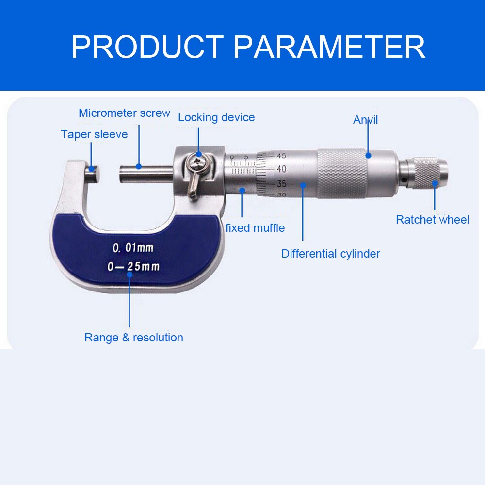 Micrómetro portátil de diámetro exterior de 0-25mm, calibrador estándar de alta precisión de 0,01 MM, Micrómetro de carburo métrico, herramientas de medida,