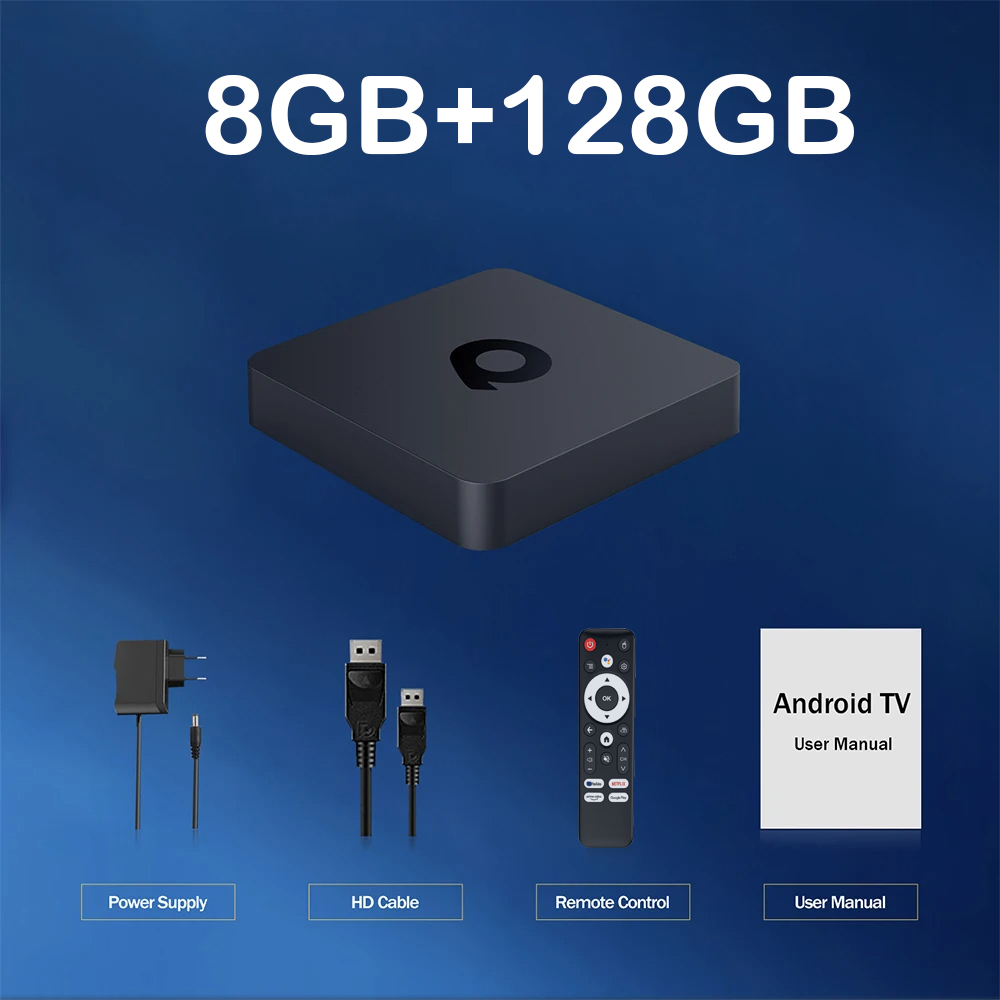 Box TV Android16 Smart Q1 8GB+256GB Allwinner H313 con Assistente Google, Video 8K, Bluetooth 6.0, Lettore Multimediale Ultra Veloce: Blu / Spina UE