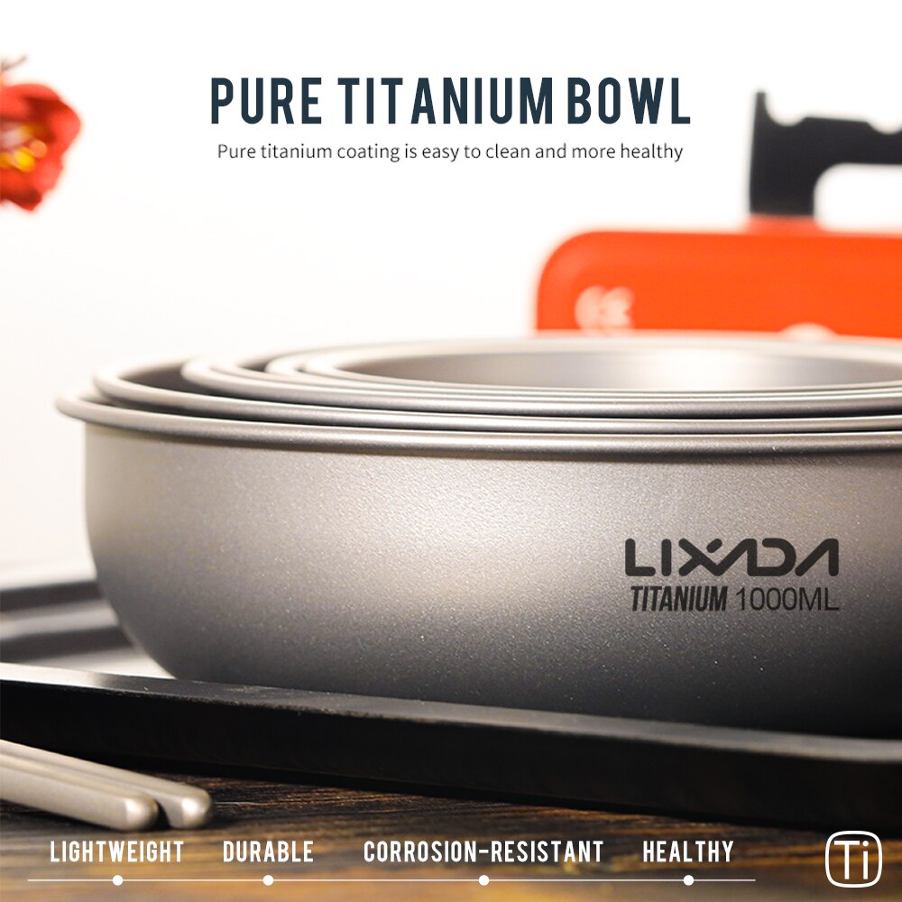 Lixada – bols de Camping en titane, casserole de fruits et légumes, assiette de dîner, récipient de nourriture pour la maison, Camping en plein air, randonnée pique-nique